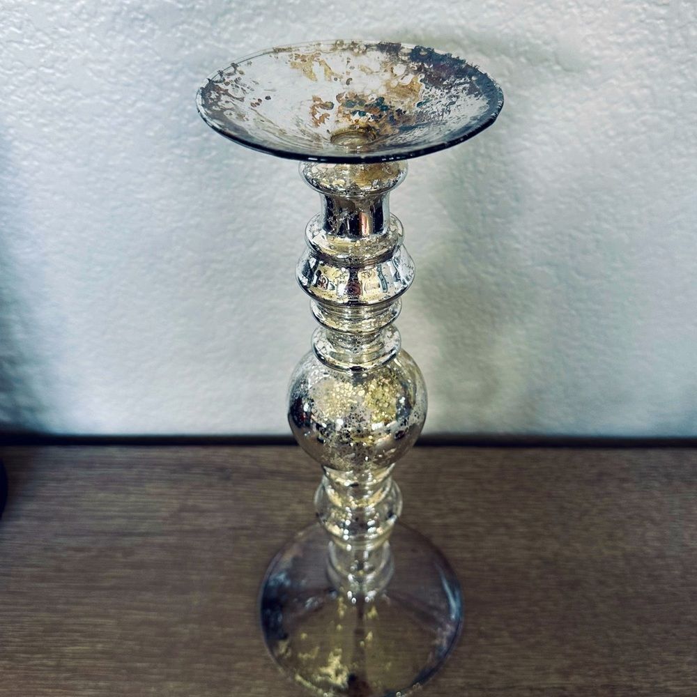 Delicate Silver Glass Candlestick Pillar Candle Holder